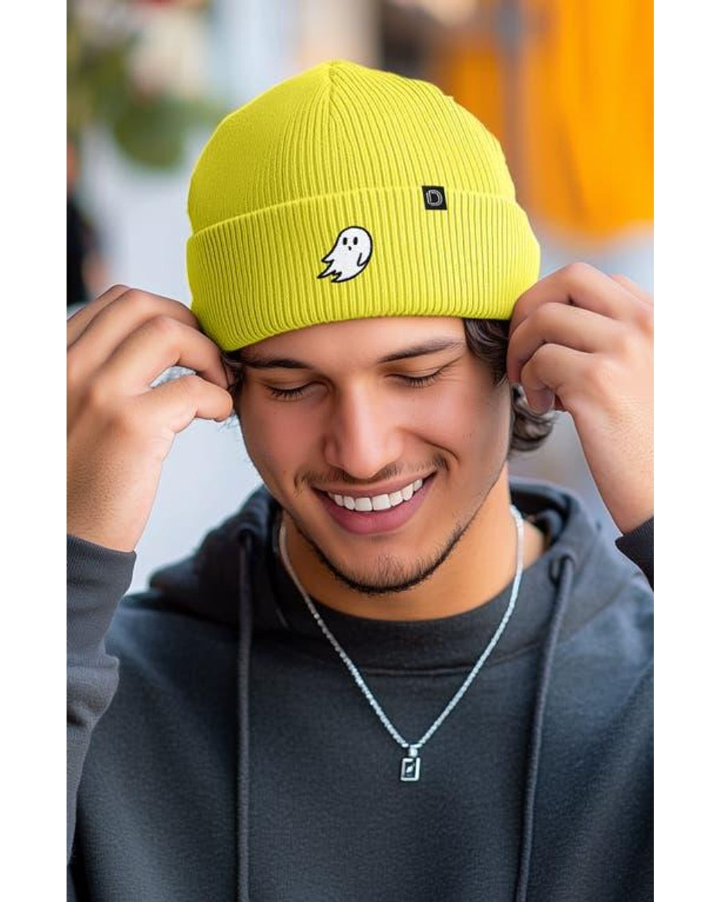 Alix Yellow Ghost Beanie for men