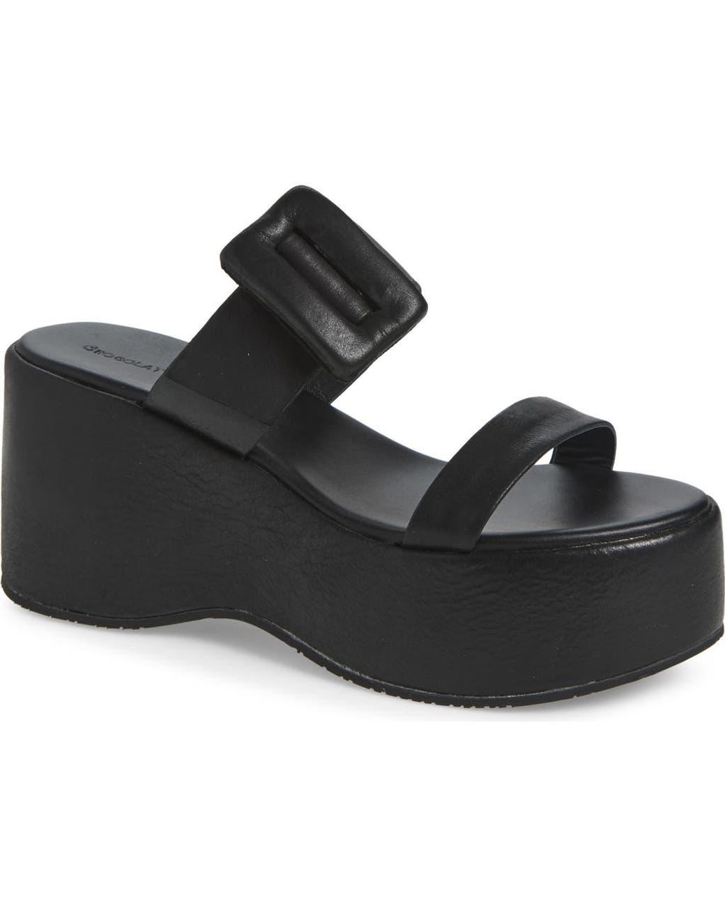 Chocolat Blu Black Platform Wedge Sandal