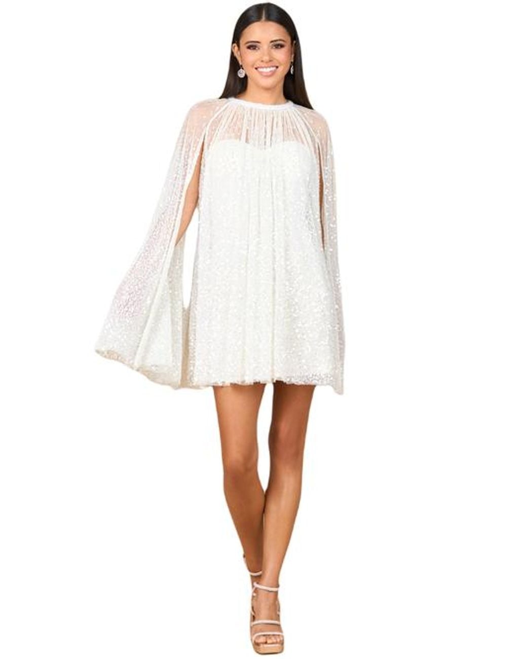 lara eve beaded cape wedding dress LARA New York Beaded Bridal Cape Dress in White