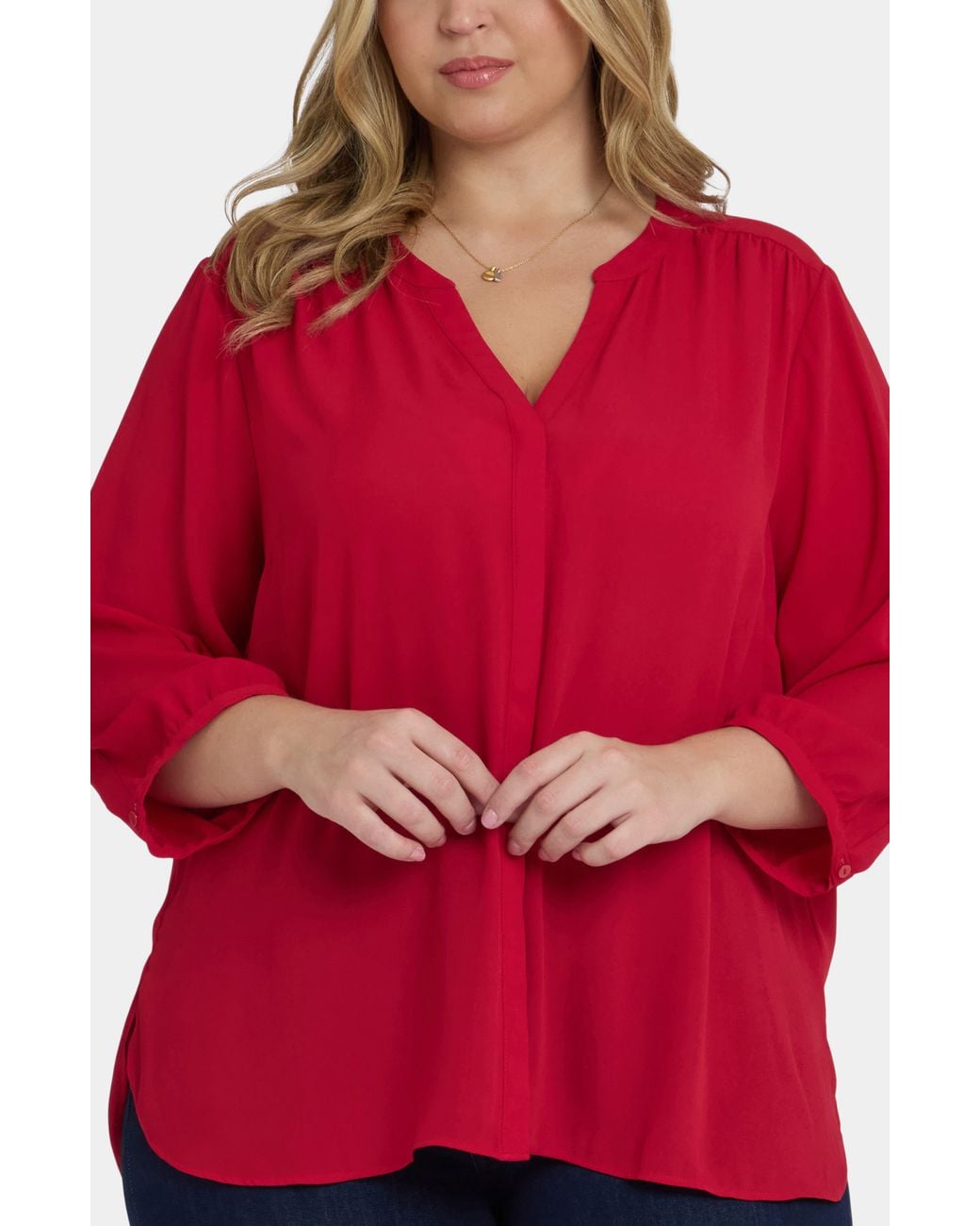 NYDJ Red Pintuck Top