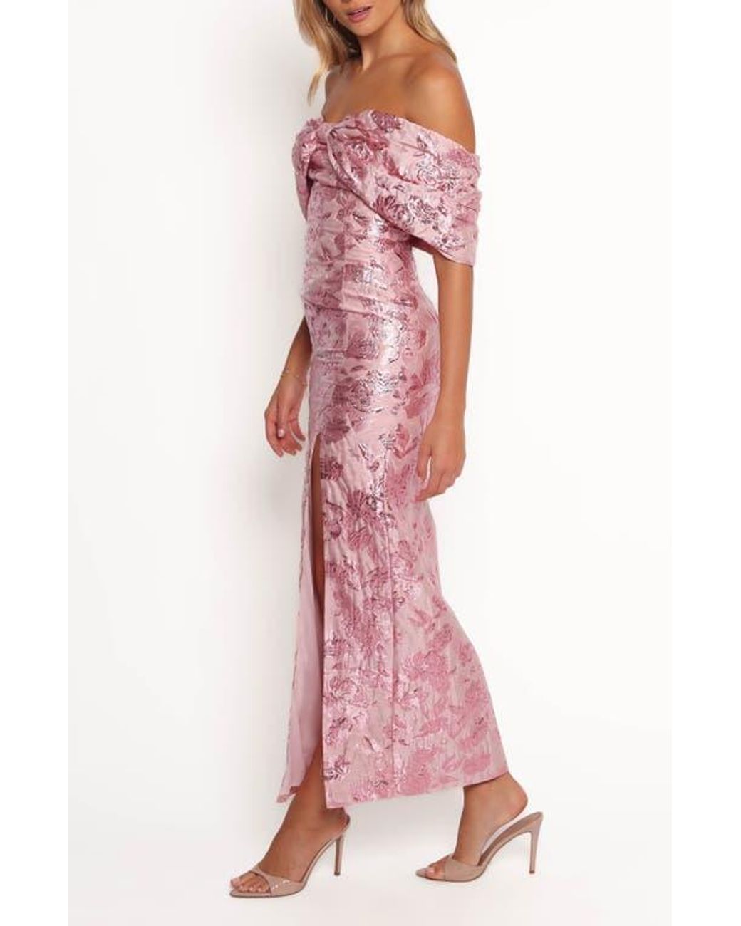 Petal & Pup Lilia Off The Shoulder Floral Jacquard Maxi Dress in Red | Lyst Petal & Pup Lilia Off The Shoulder Floral Jacquard Maxi Dress in Red | Lyst