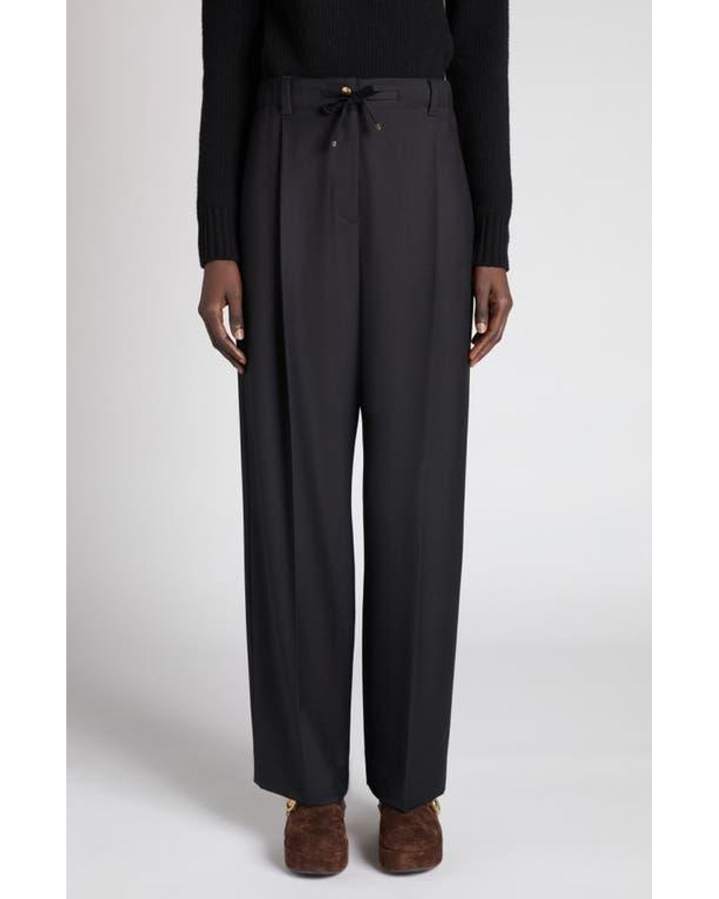 Moncler Black Drawstring Wool Trousers
