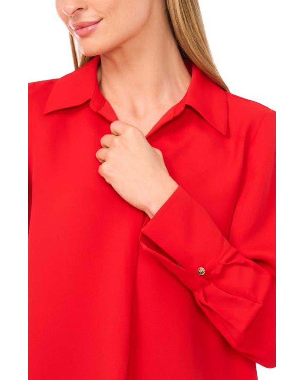 Halogen® Red Split Cuff Button-Up Top