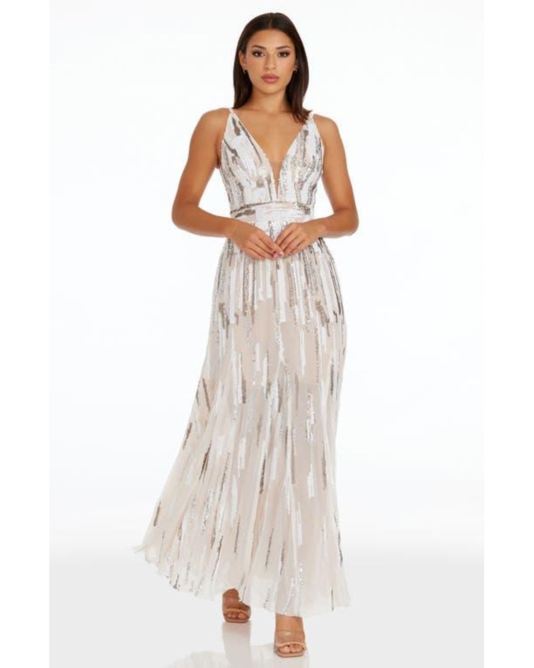 Dress the population white sequin 2025