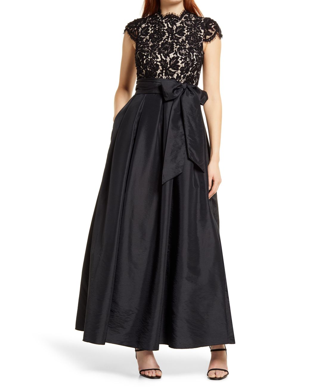 Eliza J Lace Bodice Mixed Media Gown in Black Lyst