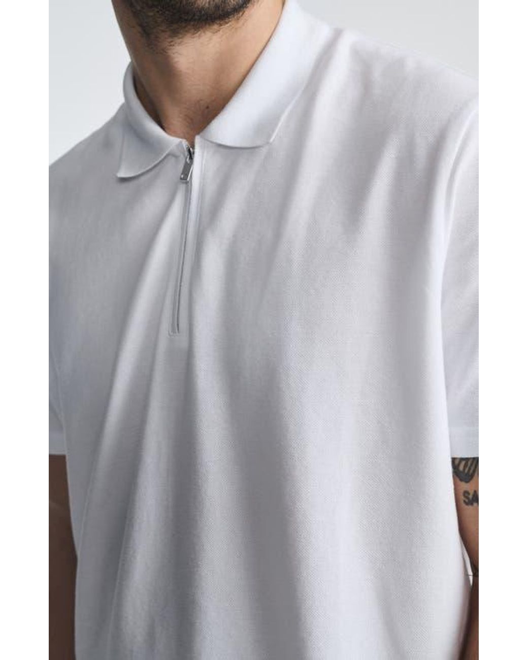Mavi White Half Zip Polo for men