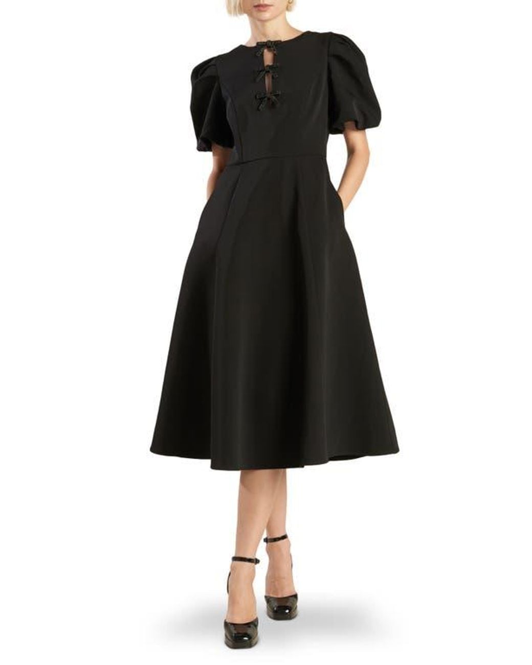 fitted lace wedding dress Puffed-sleeve flare midi dress – GOEN.J main image 0