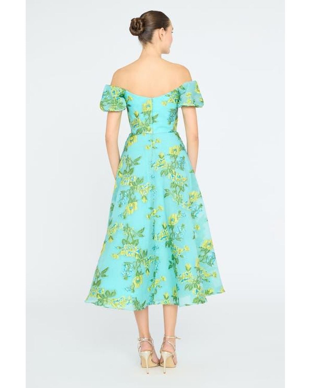 THEIA Alanis Off Shoulder Dress in Green | Lyst