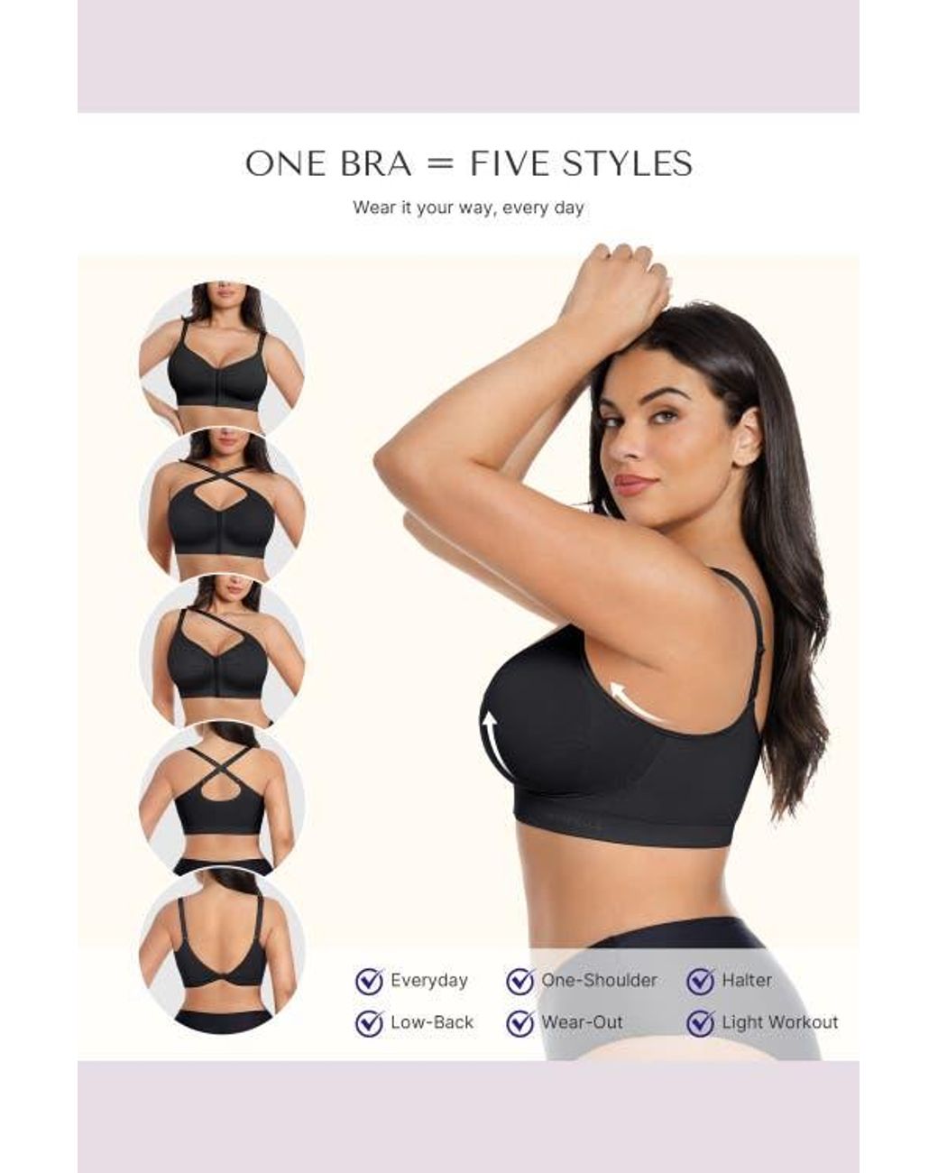 Shapellx Black Skin Flow Seamless Front-Zip Wireless Bra