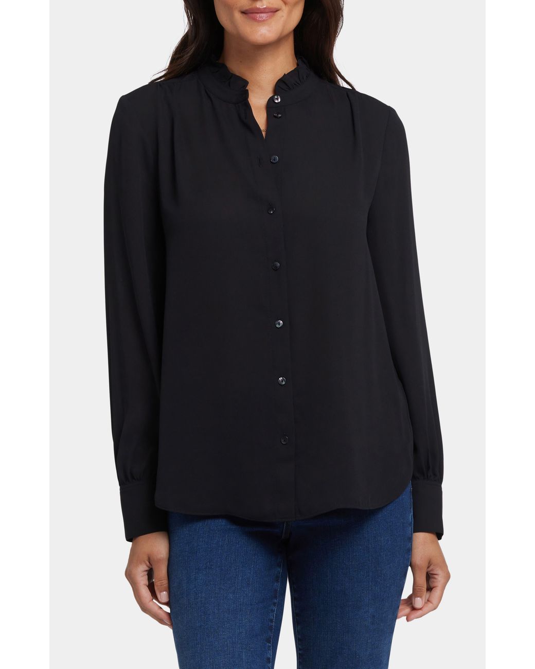 NYDJ Black Ruffle Neck Blouse