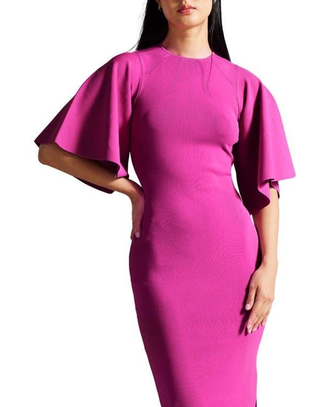 Ted Baker Lounia Fluted Sleeve Body Con Sweater Dress in Pink Lyst