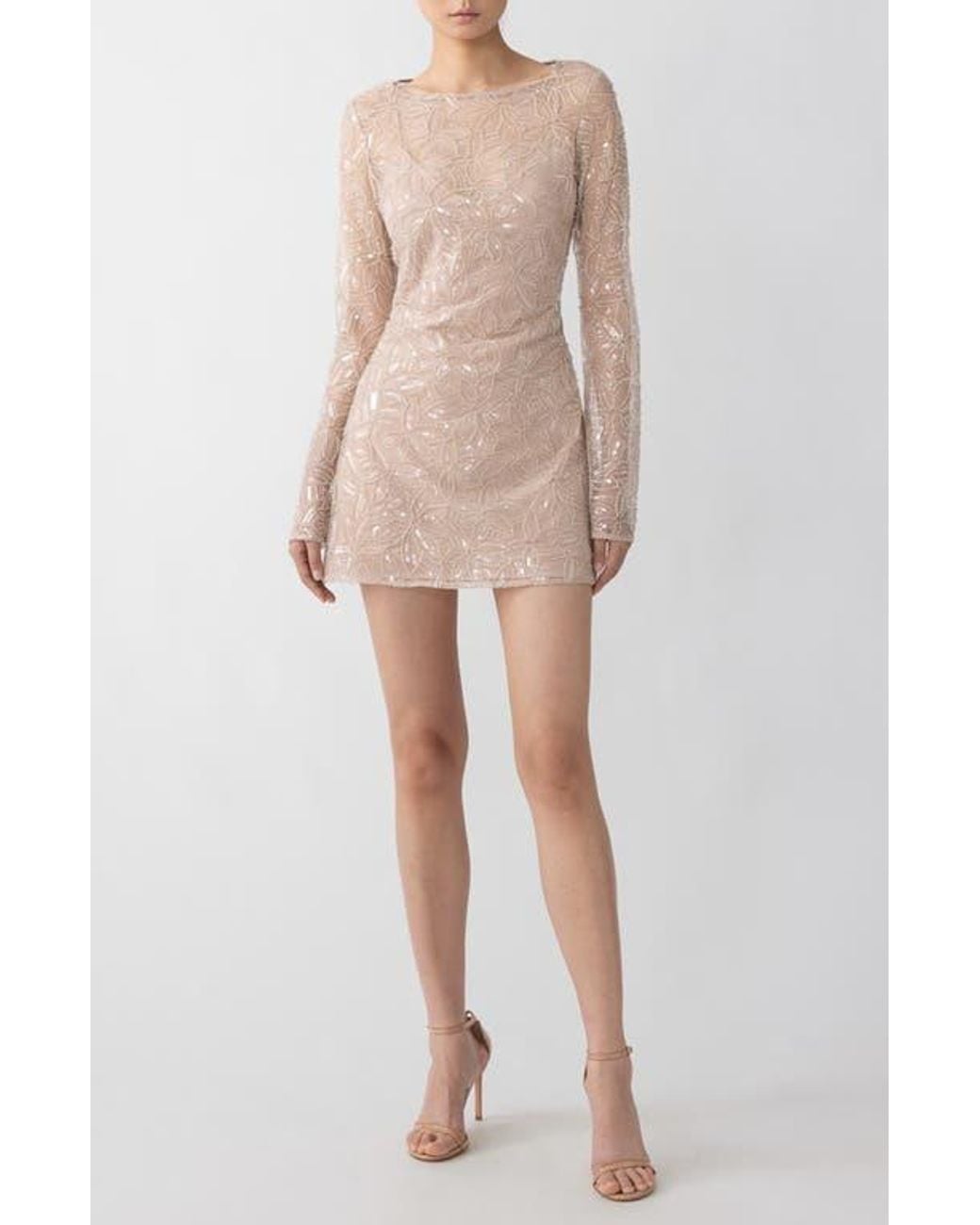 sachin and babi light blue dress A nude plus size long sleeve beaded evening gown FOR SALE! main image 1