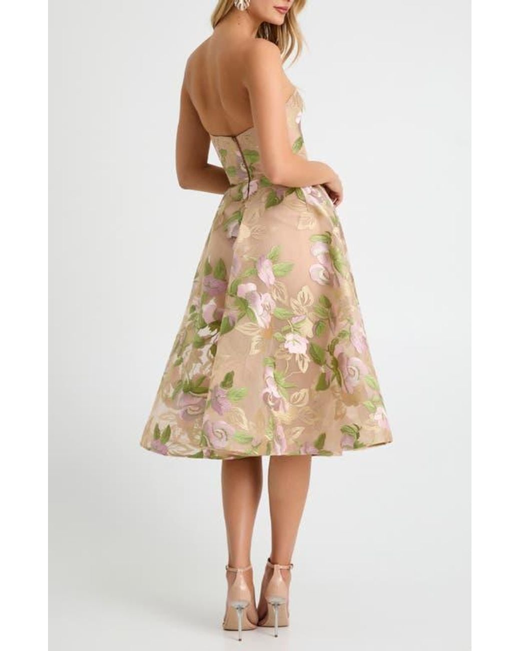 green floral strapless dress Lidee Renaissance Split Gown In Bright Green – Coco & Lola main image 0