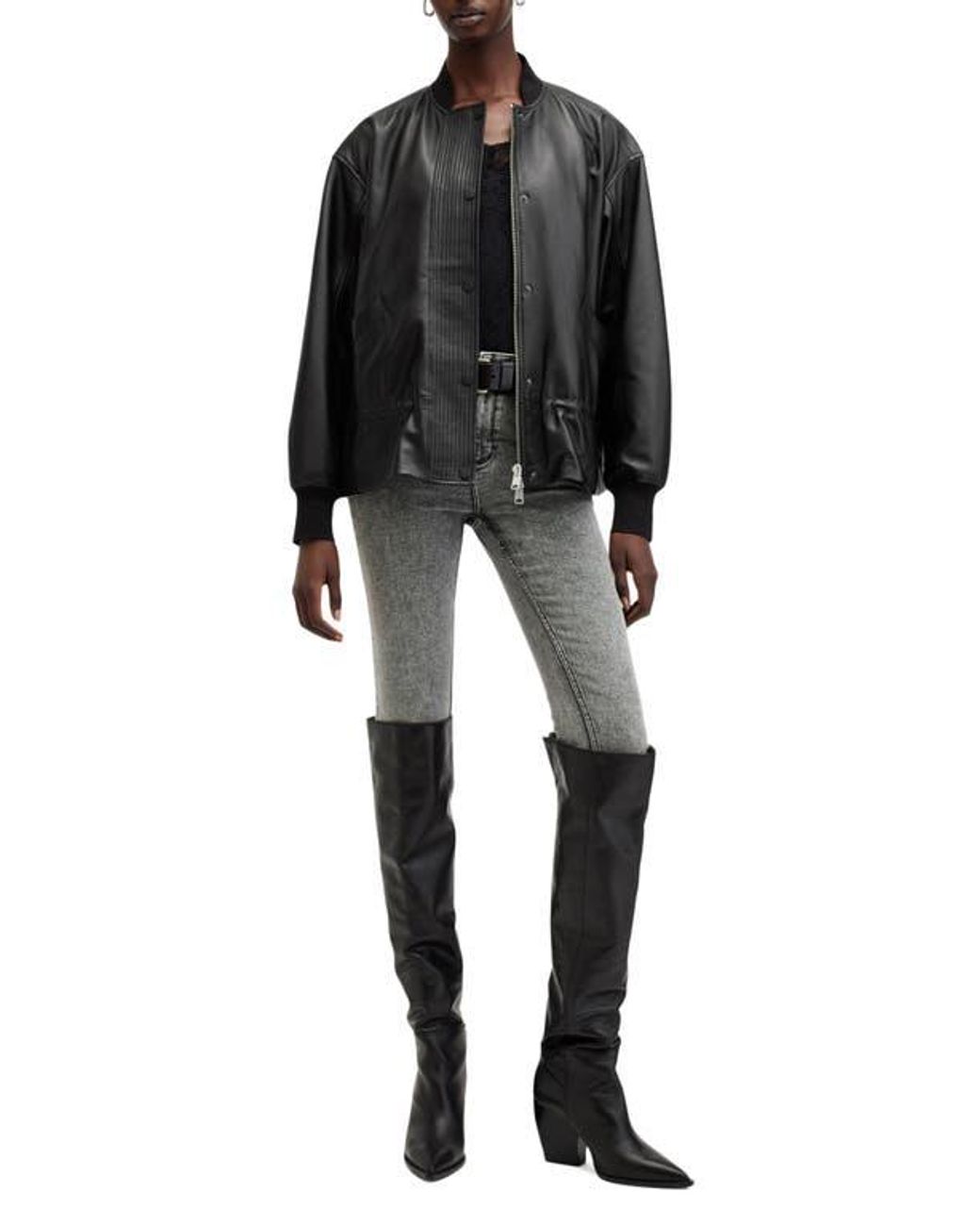 AllSaints Black Sofi Leather Bomber Jacket