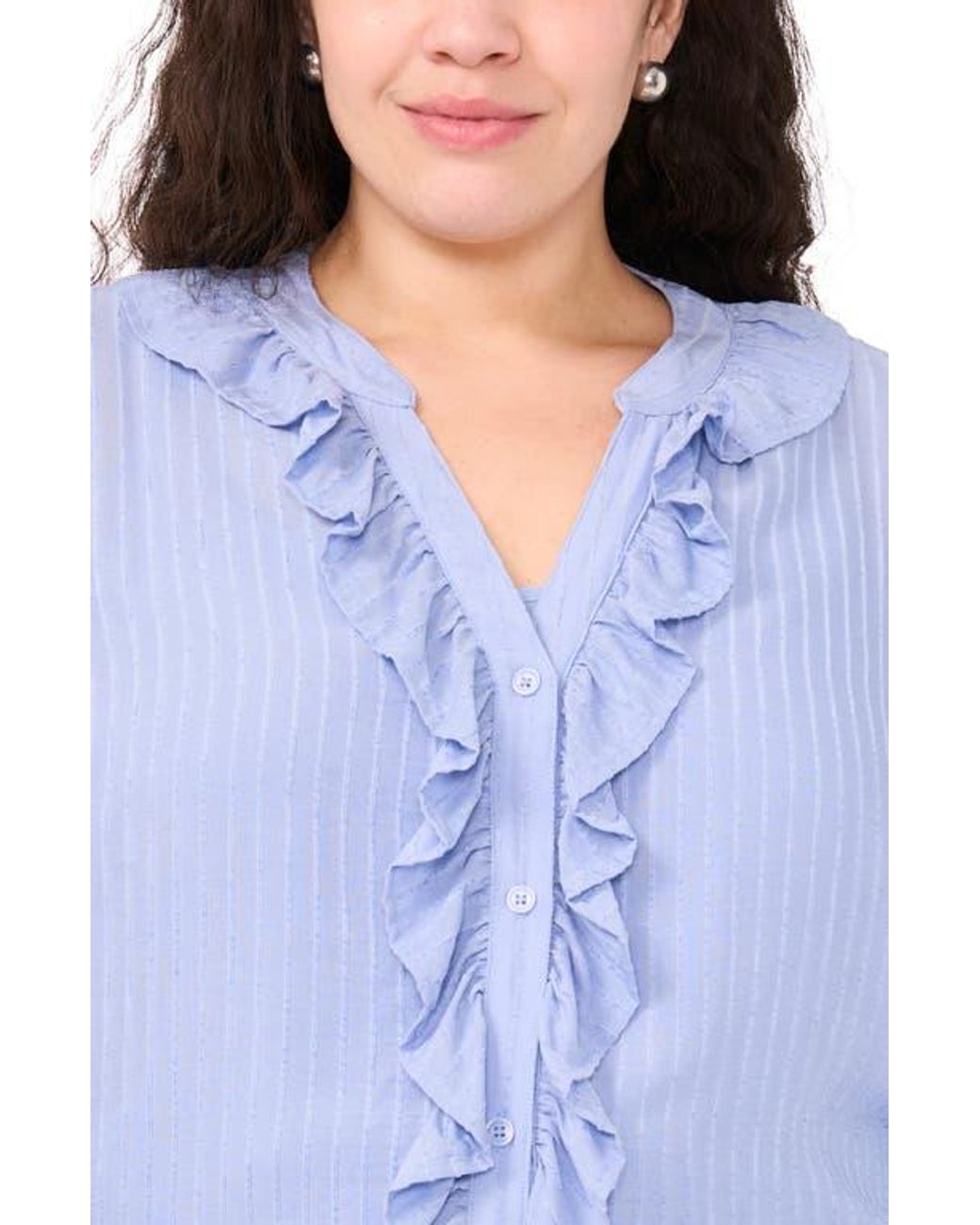 Halogen® Blue Ruffle Placket Button-Up Shirt
