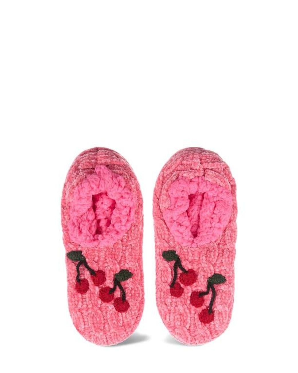 Memoi Pink Cherries Chenille Slipper Socks