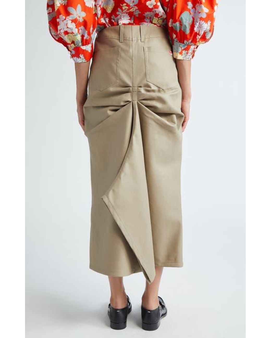 MERYLL ROGGE Draped Back Cotton A-Line Skirt in Natural | Lyst 