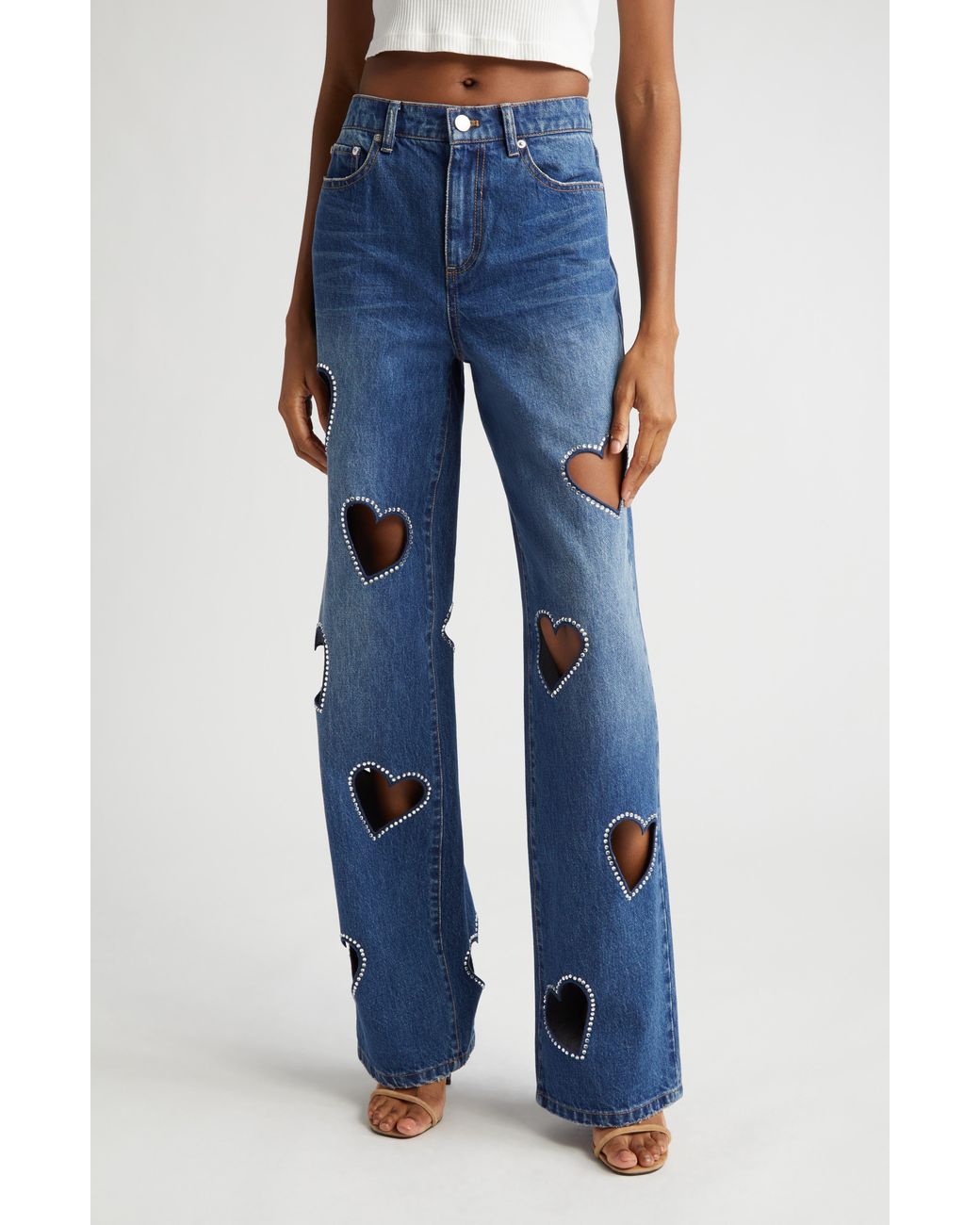 Olivia Heart-Trim Cropped Straight Leg Denim