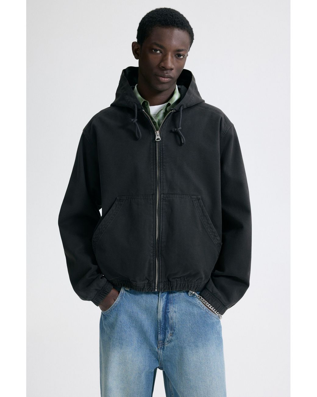 H&M Black Hooded Workwear Jacket for men