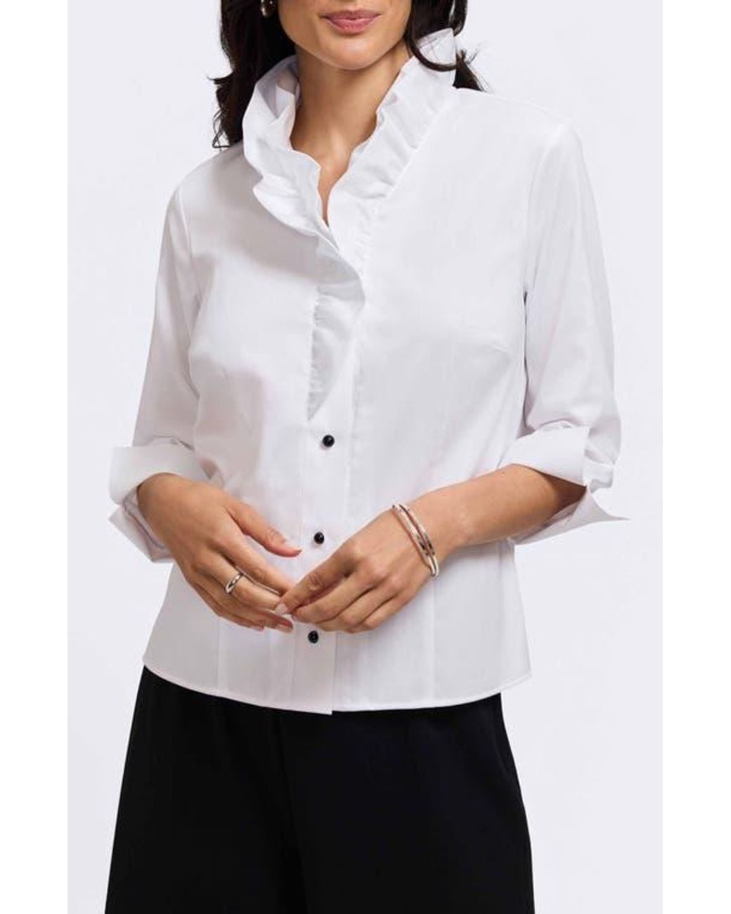 Foxcroft Gray Edith Ruffle Button-Up Shirt