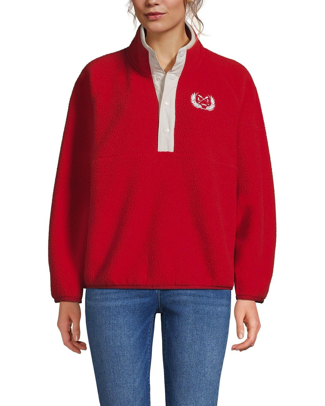 Lands' End Red Snap Neck Fleece Pullover