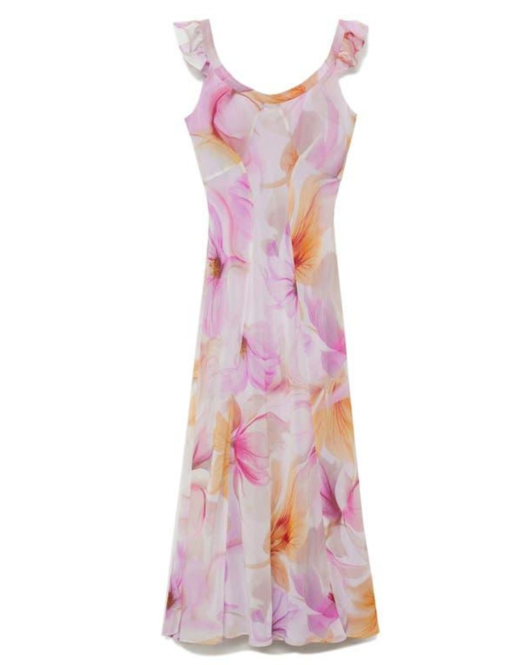 Mango Floral Ruffle Chiffon Maxi Dress in Pink