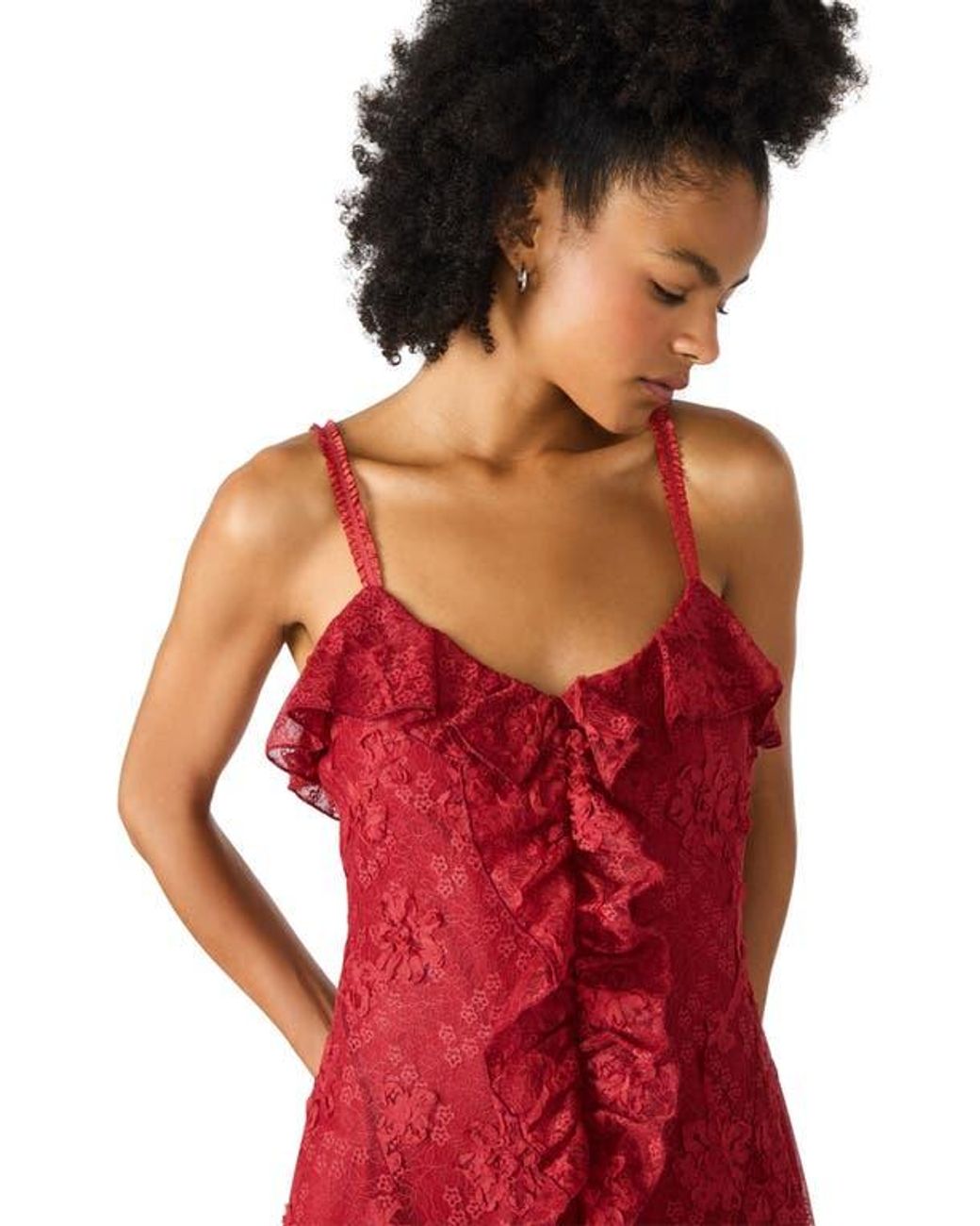 Steve Madden Irisia Ruffle Lace Maxi Dress in Red | Lyst