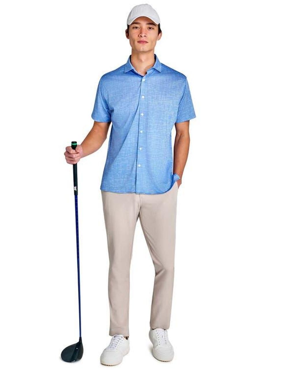 Con.struct Blue Regular Fit Chambray Recycled Performance Golf Button-Down Shirt for men