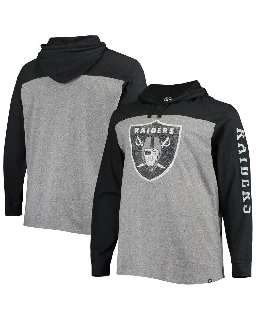 47 Heathered Gray/black Las Vegas Raiders Franklin Wooster Long Sleeve  Hoodie T-shirt for Men