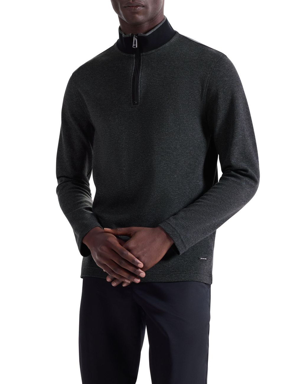 Bugatchi Black Quarter Zip Cotton Blend Piqué Pullover for men