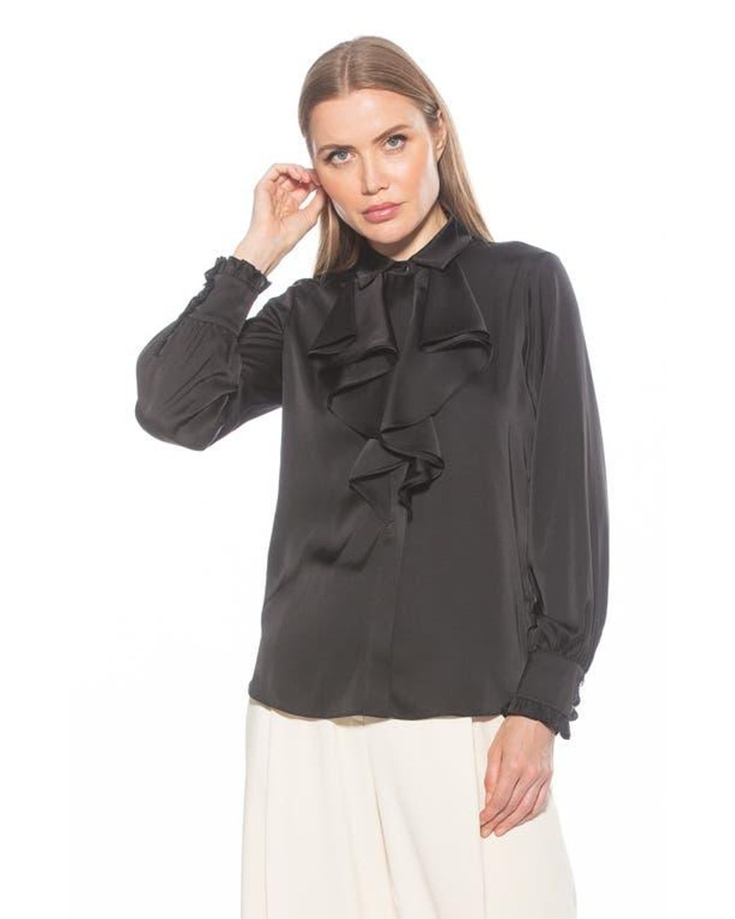 Alexia Admor Gray Ruffle Point Collar Blouse