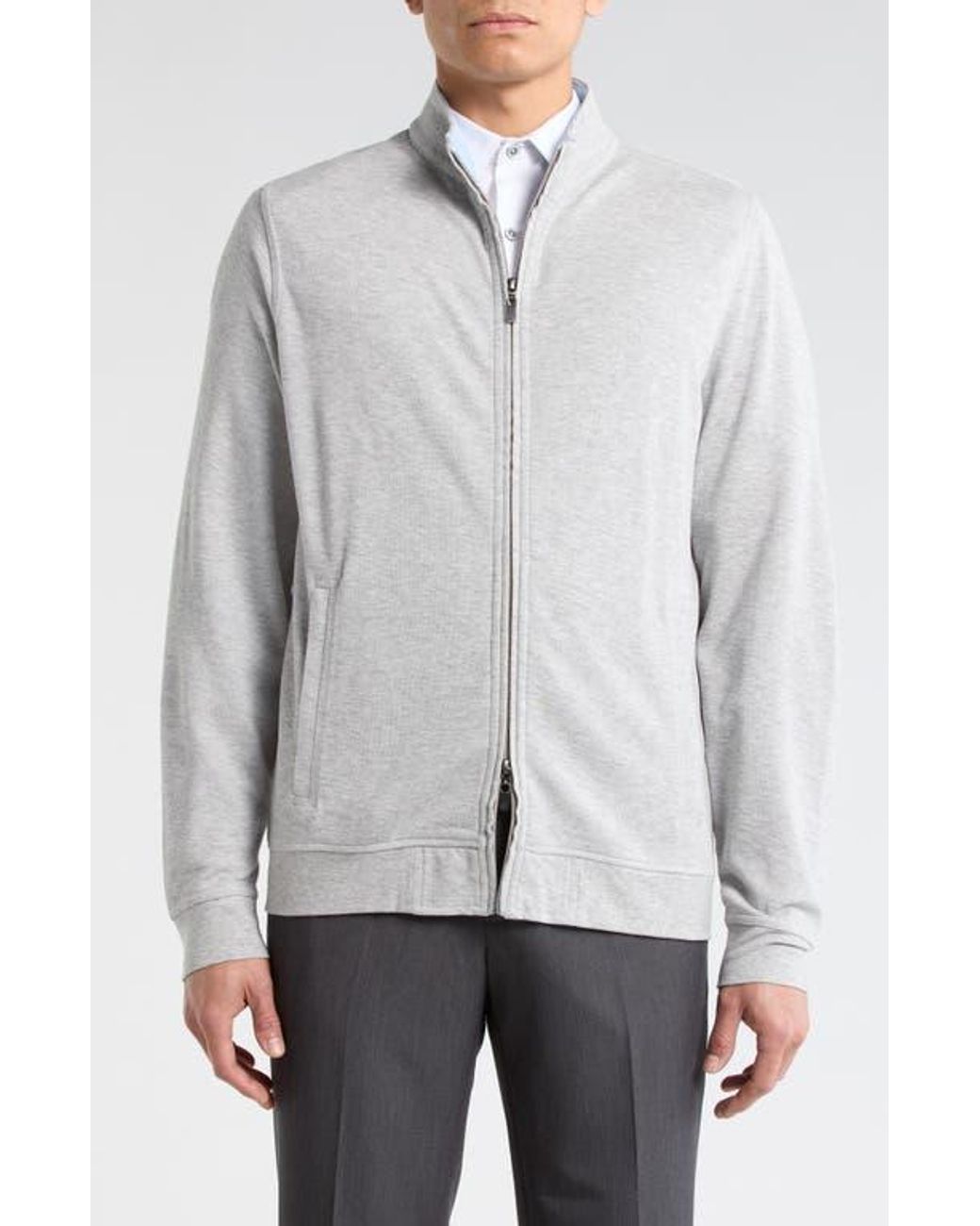 David Donahue Gray Full Zip Knit Jacket for men