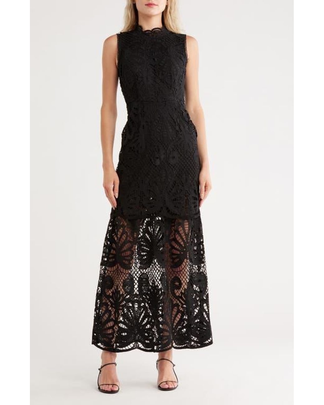 nsr sleeveless guipure lace maxi dress NSR Sleeveless Guipure Lace Maxi Dress in Black