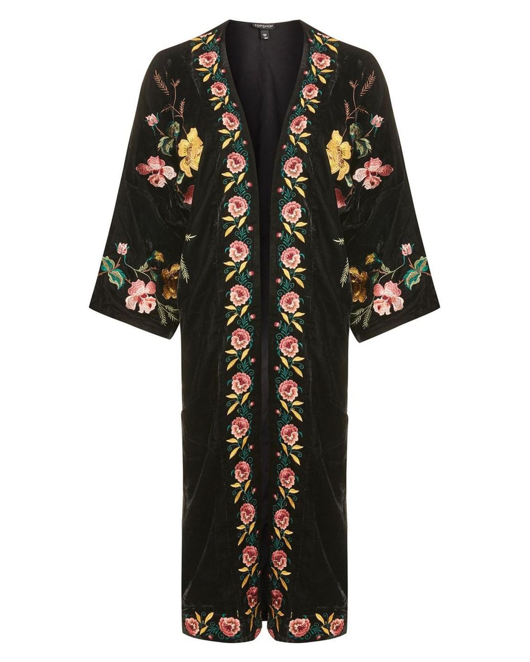 TOPSHOP Floral Embroidered Velvet Kimono in Black | Lyst