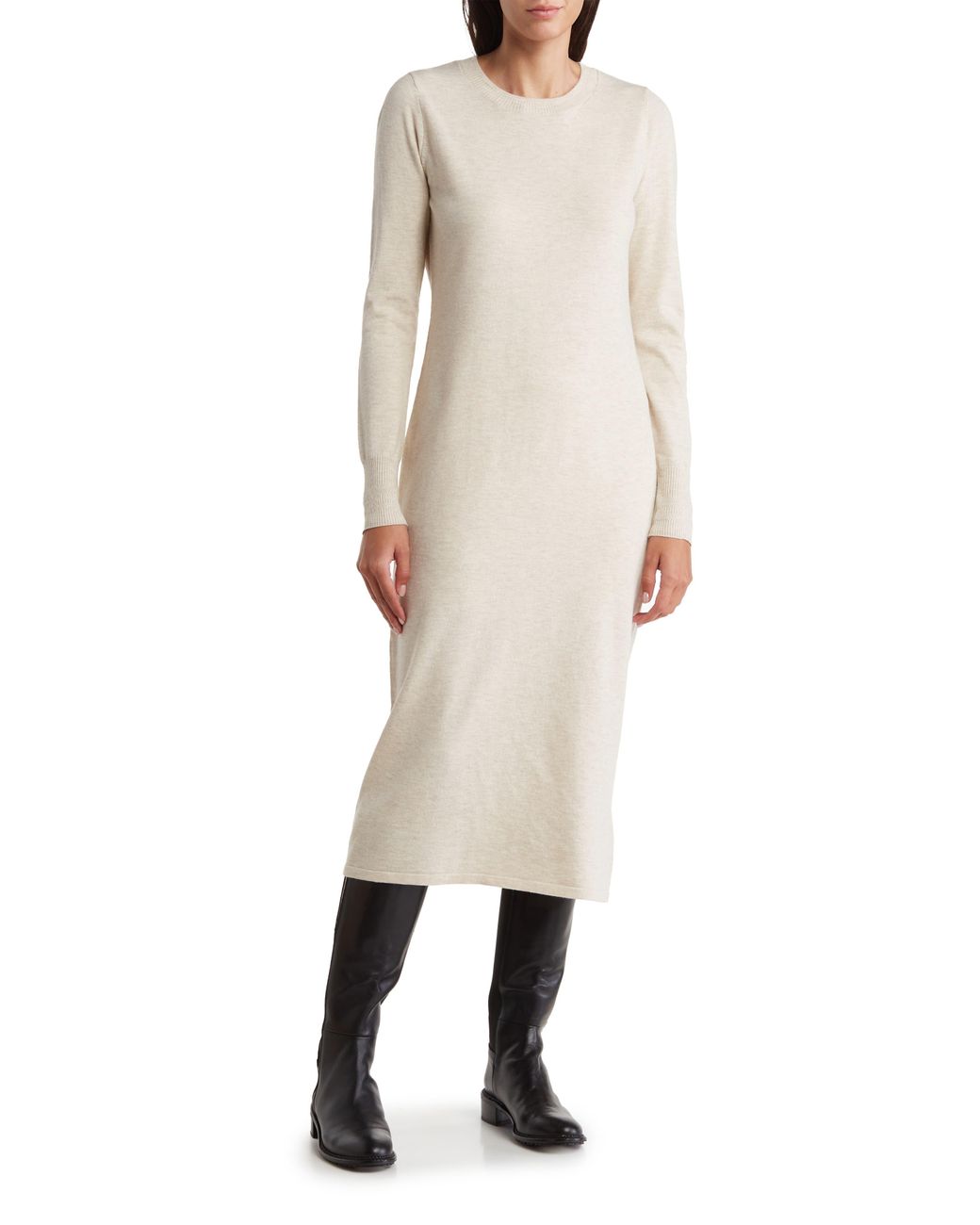 Nordstrom Rack Long Sleeve Crewneck Sweater Dress in Natural Lyst