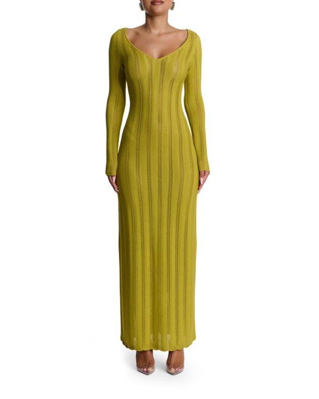 Naked Wardrobe Long Sleeve Knit Maxi Dress in Green | Lyst