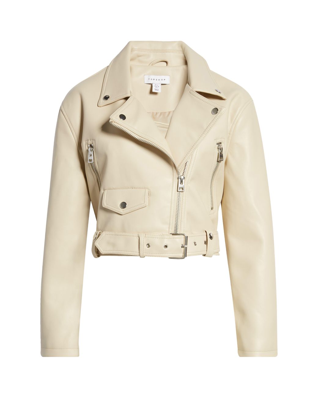 Faux Leather Biker Jacket in Natural Lyst