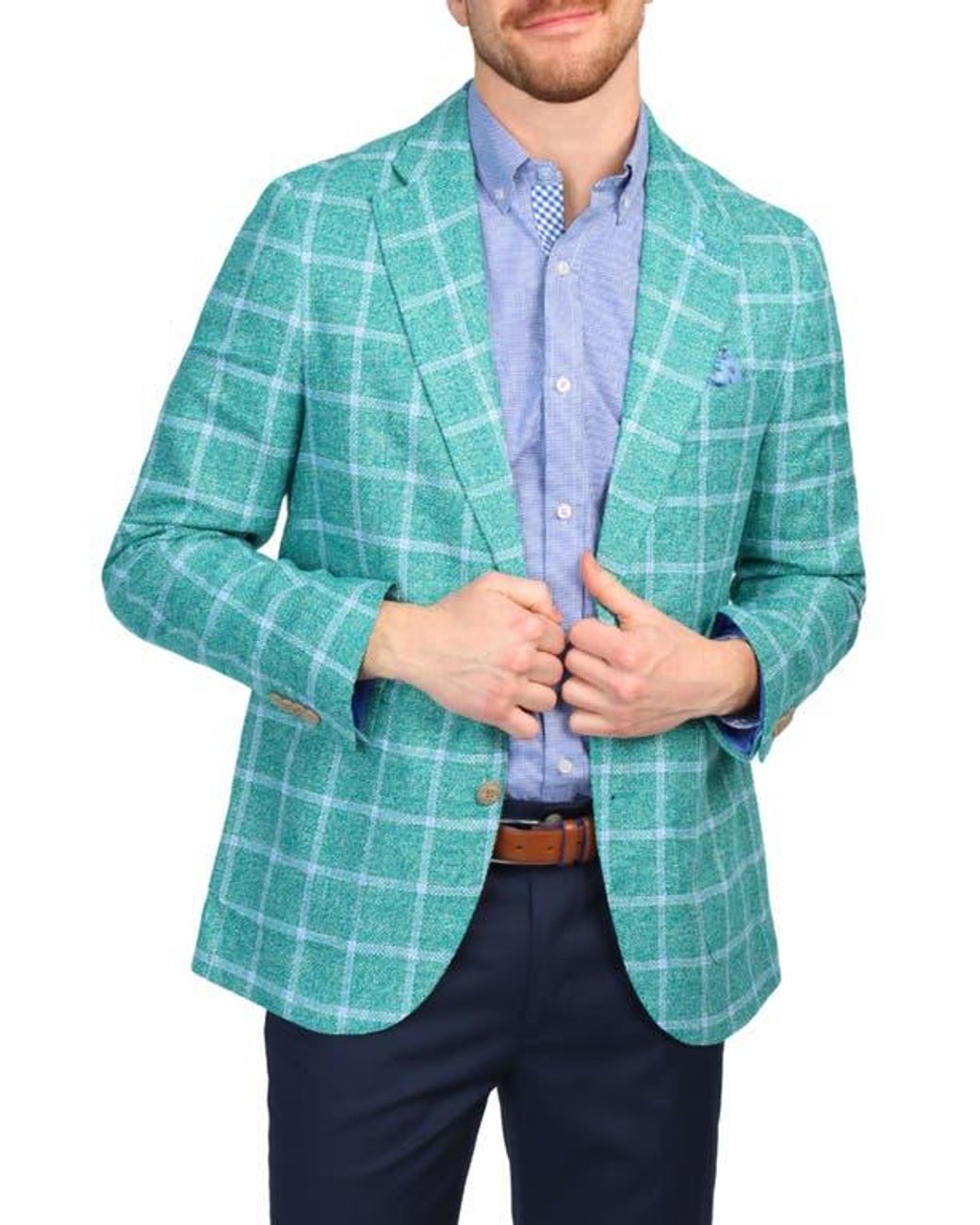 Tailorbyrd Blue Textured Yarn Dye Windowpane Sport Coat for men