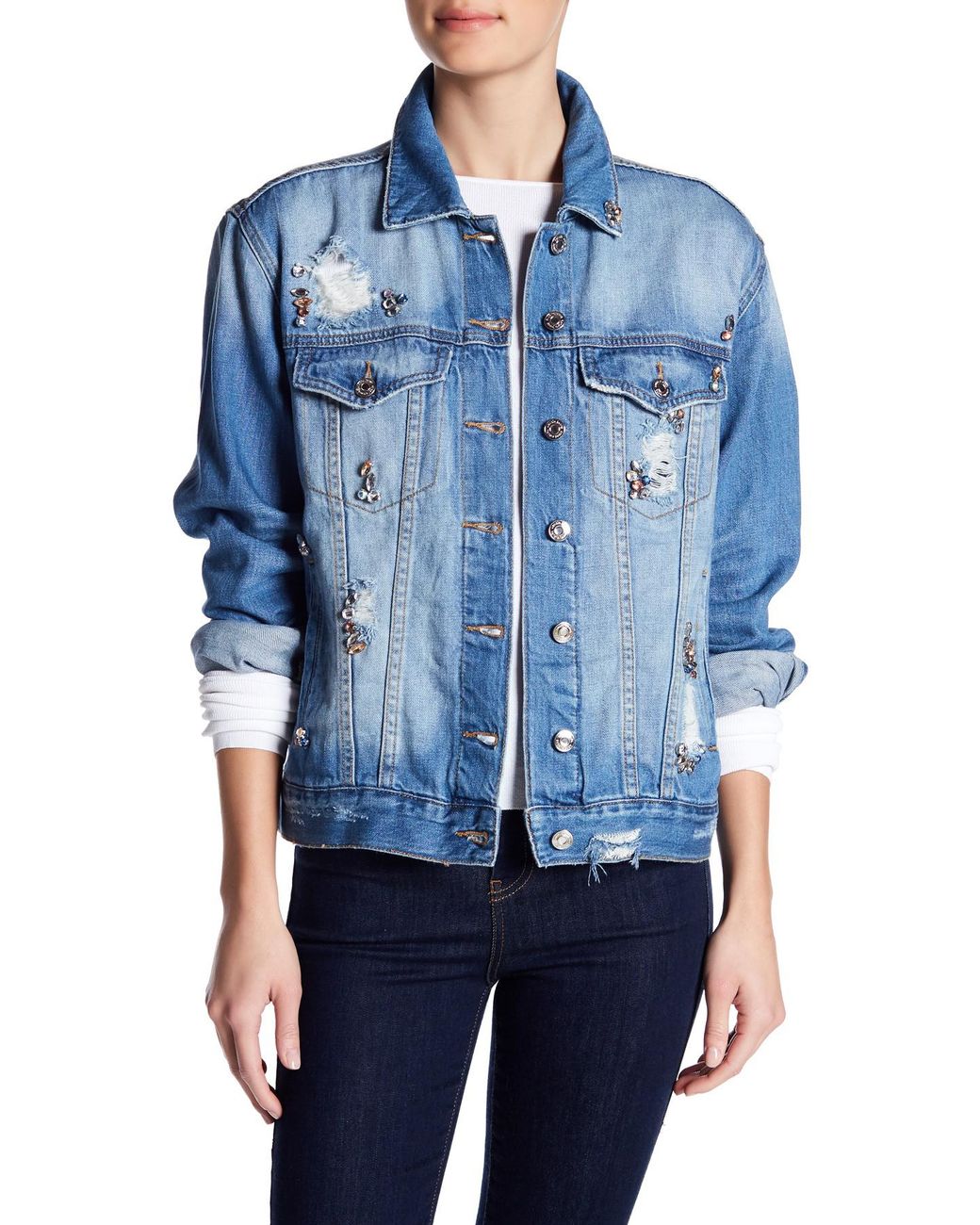 Kensie Embellished Distressed Denim 