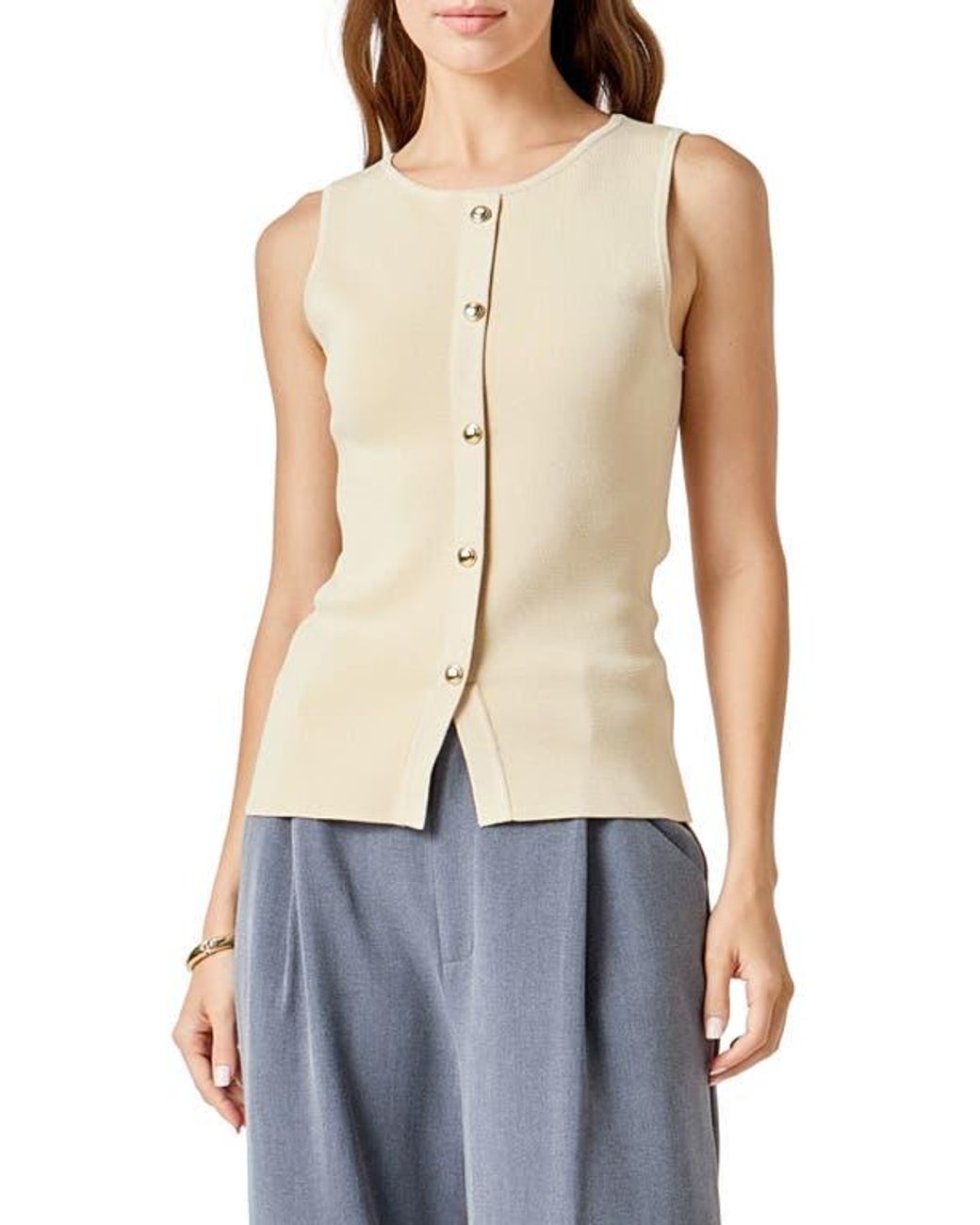 Endless Rose Natural Knit Button-Up Vest