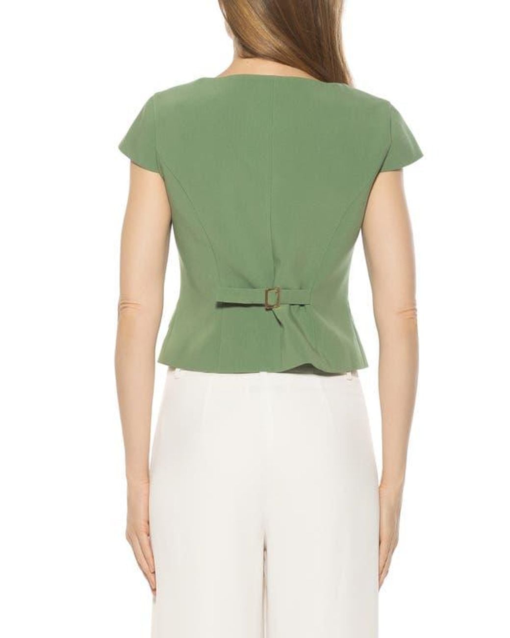 Alexia Admor Green Cap Sleeve Button-Up Top