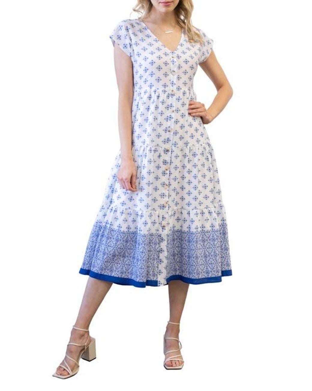 knee length dresses for ladies Lace Trim Sculpting Floral-Print Midi Dress