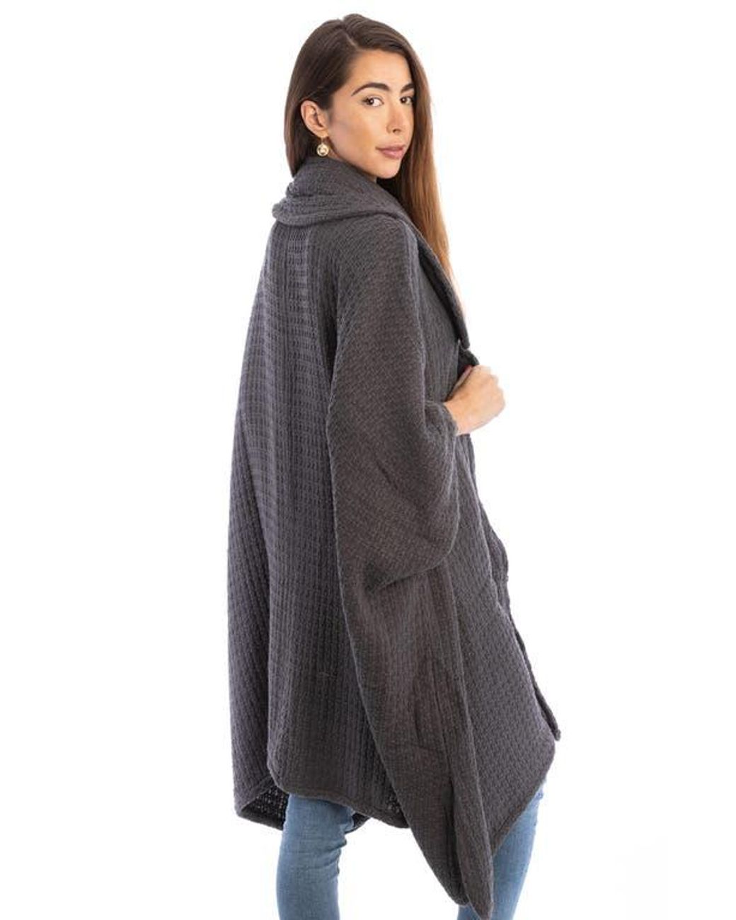 Saachi Gray Waffle Drape Jacket