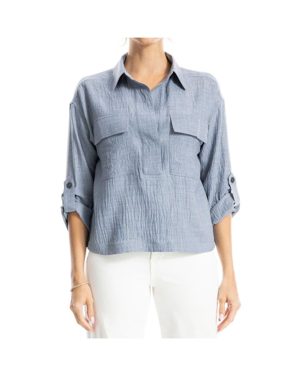 Max Studio Blue Collared Textured Shirt