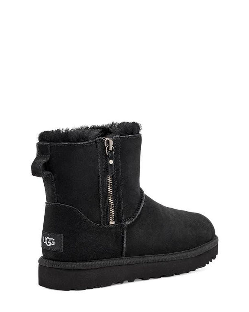 Ugg Black Classic Suede Mini Double Zip Genuine Shearling Boot