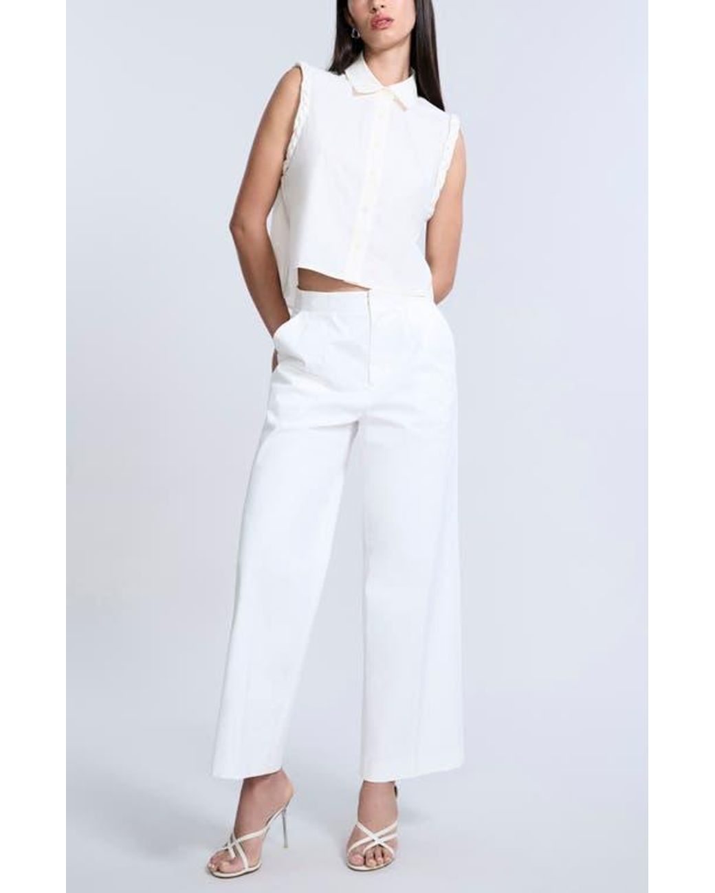 BCBGMAXAZRIA White Braided Button-Up Shirt