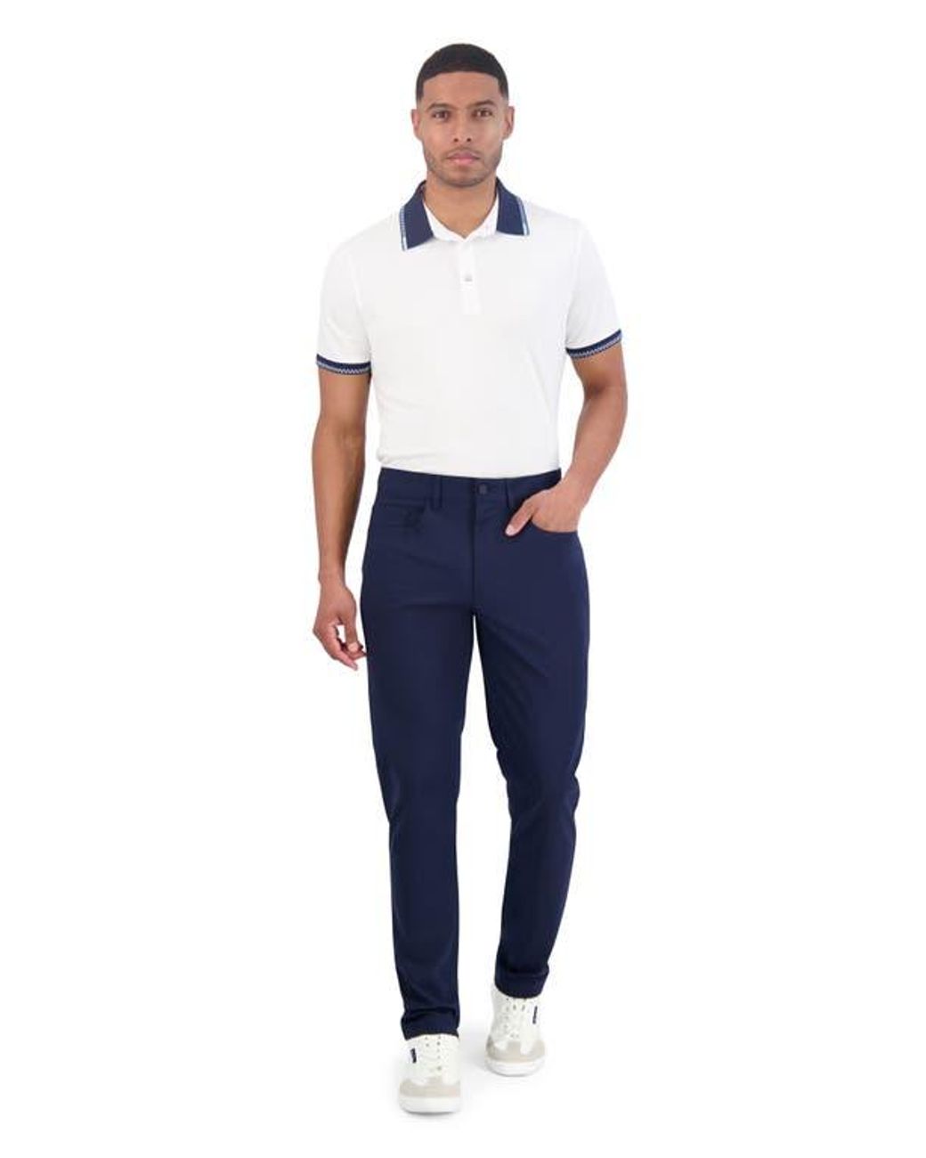 Ben Sherman Blue Solid 4-Way-Stretch Tech Golf Pants for men