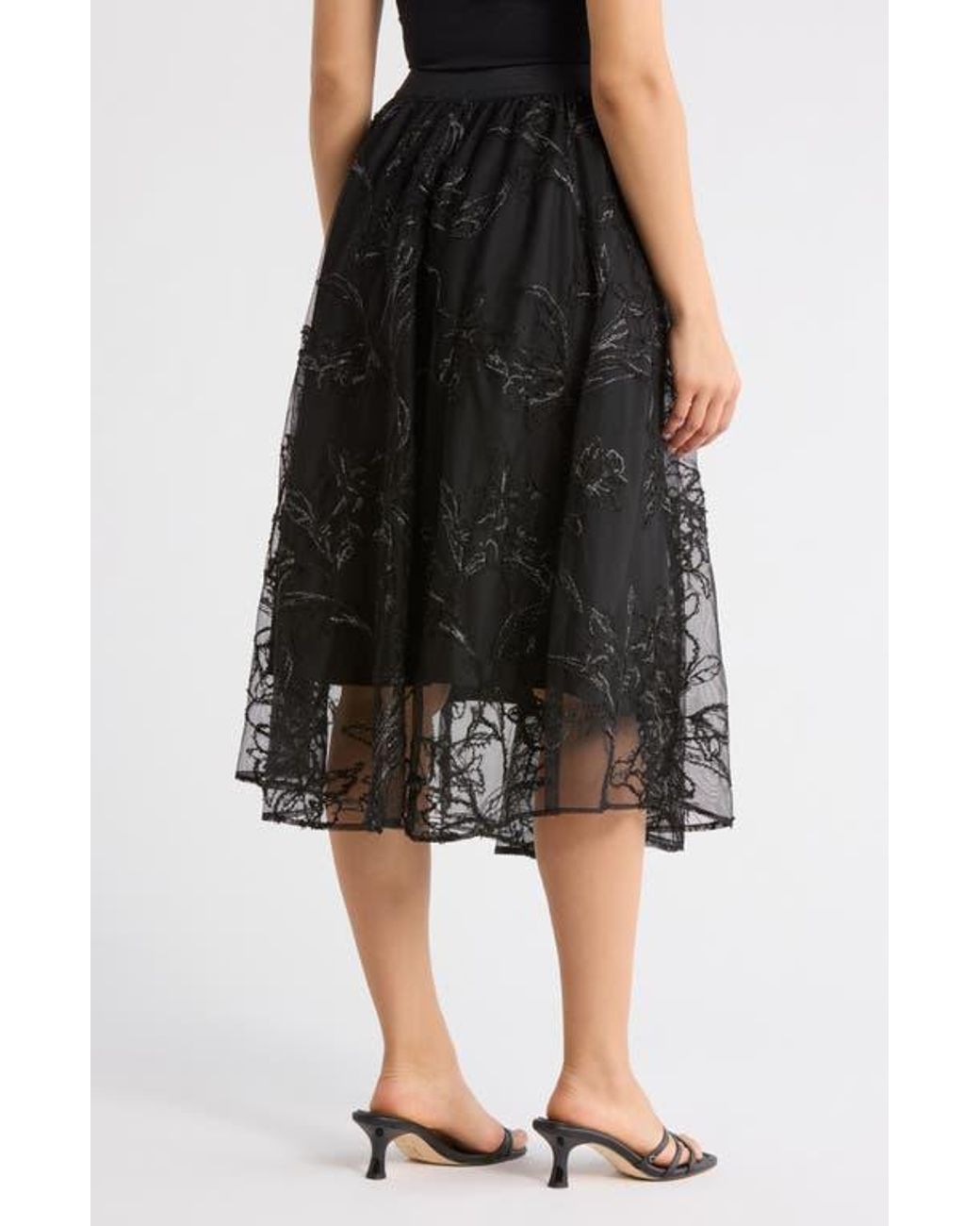 Adrianna Papell Chiffon Overlay Midi Skirt in Black | Lyst
