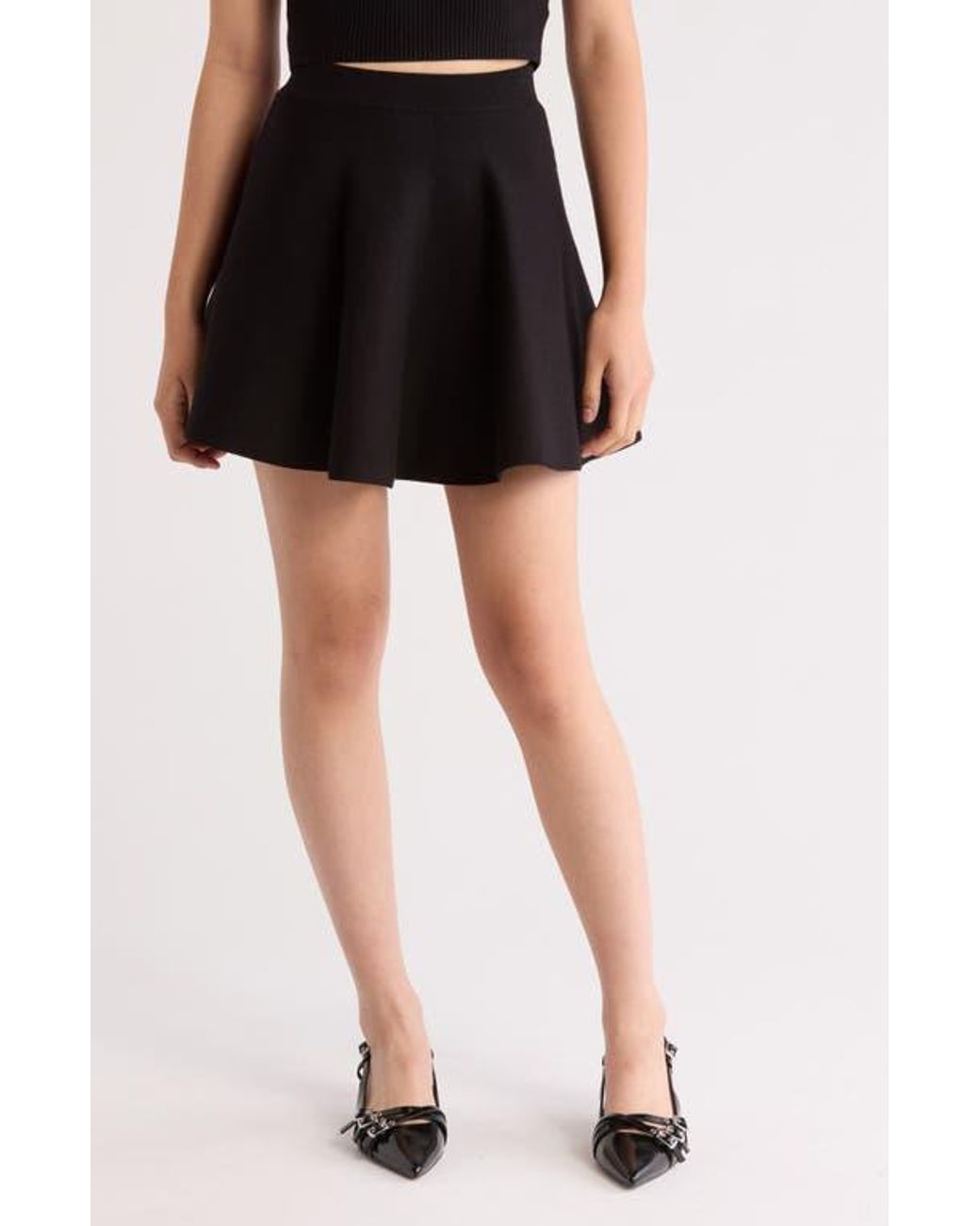 NSR Knit Viscose Blend Skater Skirt in Black Lyst
