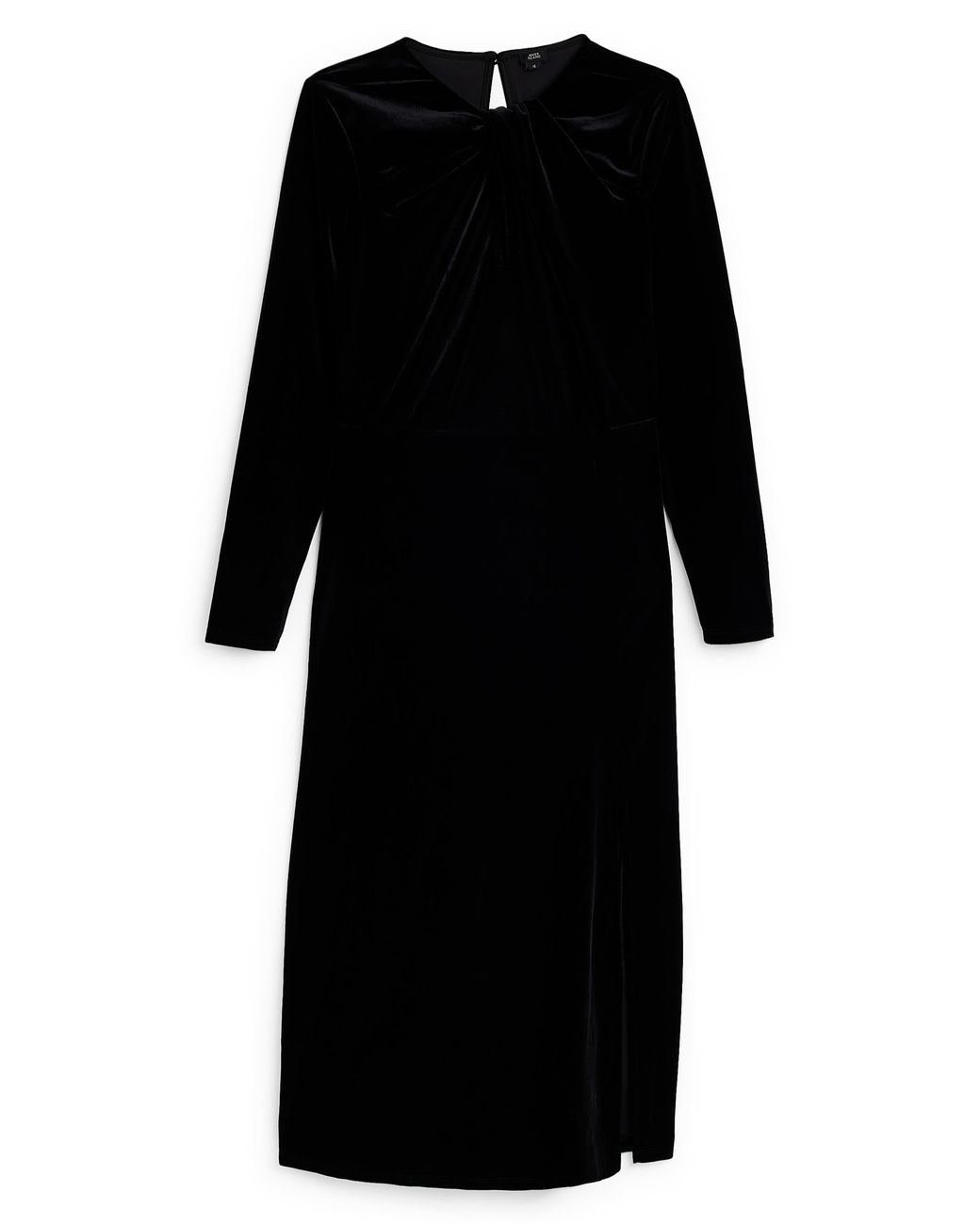 River Island Tonya Twist Neck Long Sleeve Velvet Dress In Black At
